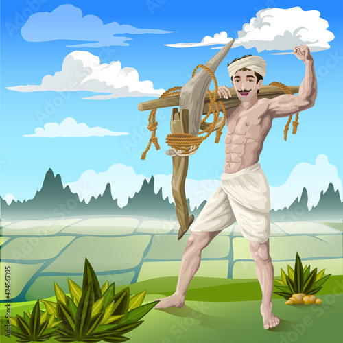 Confident Farmer in front of Paddy field