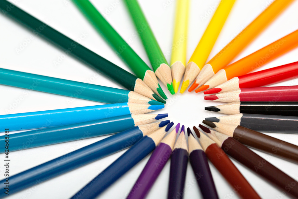 Complete set of coloring pencils with white background Complete set of coloring pencils with white background