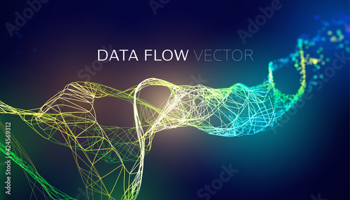 AI wave background. Blockchain data flow. Network line connect stream. AI tech flow