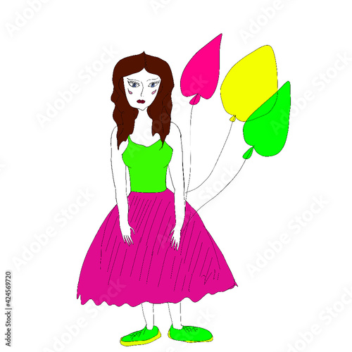 holiday digital illustration  flags  balloons  flowers  gifts  cakes  sweets  cupcakes  garlands  fireworks  girl with balloons  illustration for printing on a poster  printing on a towel  printing fo