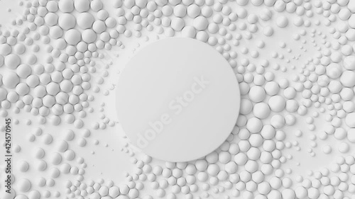 White spheres resize around central empty circle. Abstract noise pattern of sphere scaling. Clean light background photo