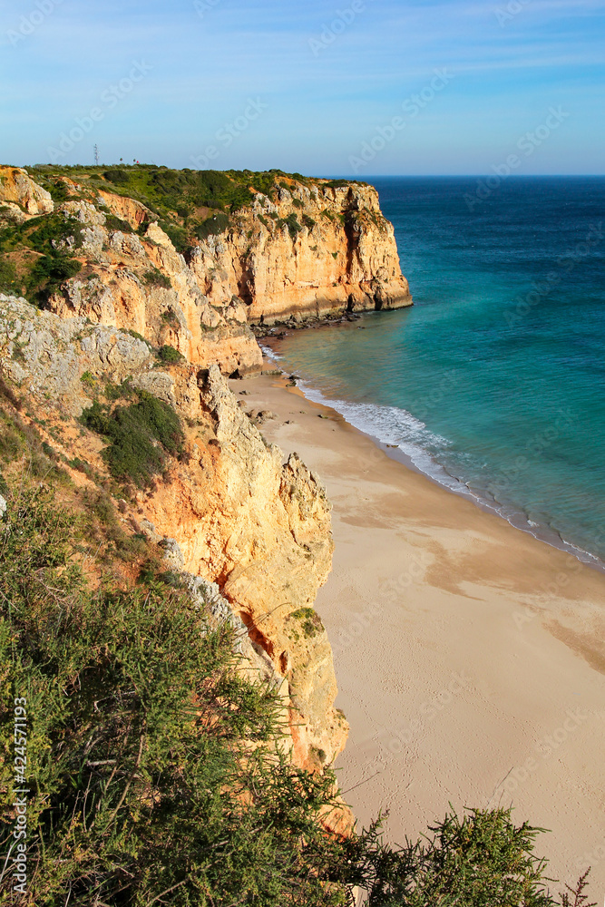 beautiful sandy cliff beach in Lagos, Algarve, Portugal