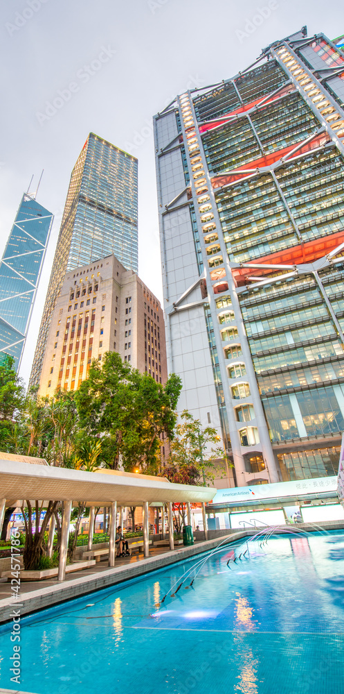 HONG KONG - MAY 12, 2014: Street view of Downtown Hong Kong skyscrapers