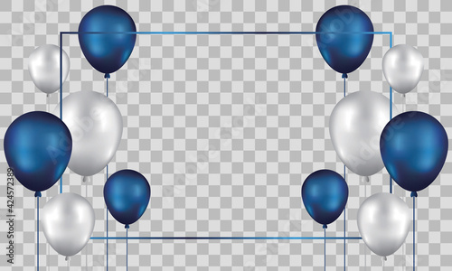blue balloons, vector illustration. Celebration transparent background template