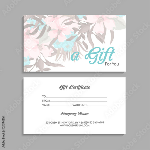 Set of colorful gift cards template. Modern style vector illustration of flowers for saloon, gallery, spa, shop. Gift voucher