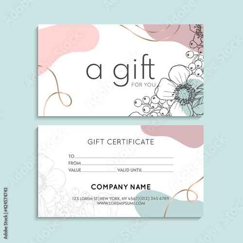 Set of colorful gift cards template. Modern style vector illustration of flowers for saloon, gallery, spa, shop. Gift voucher