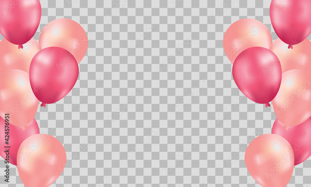 Pink balloons, vector illustration. Celebration transparent background template Stock Vector