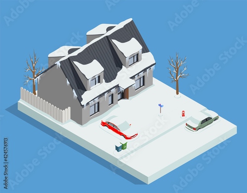Snowy House Yard Composition