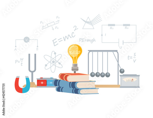Physics science courses online education concept or school lesson vector illustration on white background