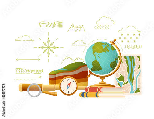 Geography science courses online education concept or school lesson vector illustration on white background