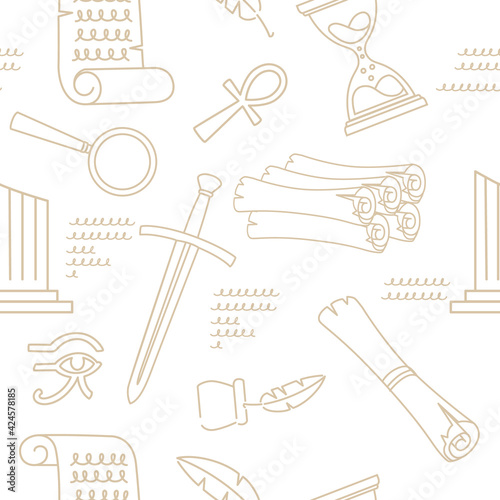 Seamless pattern outline style History science icons courses online education concept or school lesson vector illustration on white background