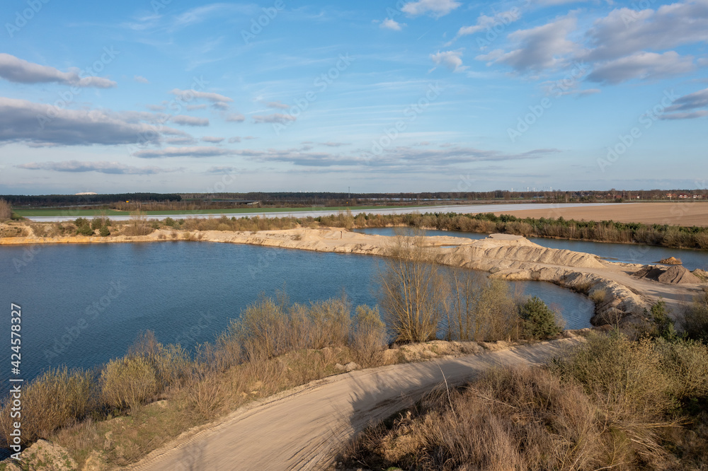 gravel pit lake at sunset