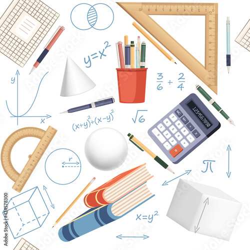 Seamless pattern Math science courses online education concept or school lesson vector illustration on white background