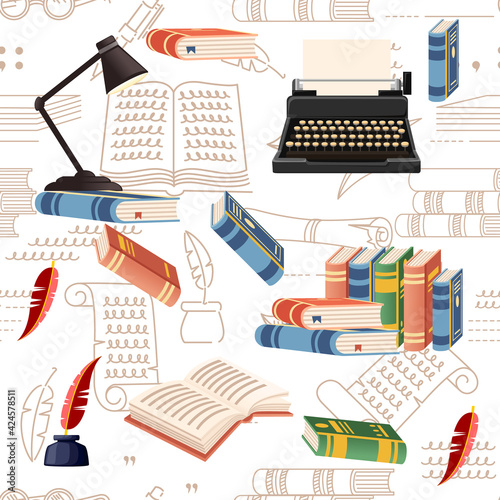 Seamless pattern Literature lesson courses online education concept or school lesson vector illustration on white background