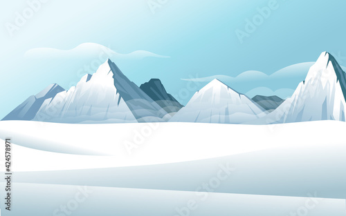 Horizontal winter mountain landscape with clear sky mountains covered snow vector illustration