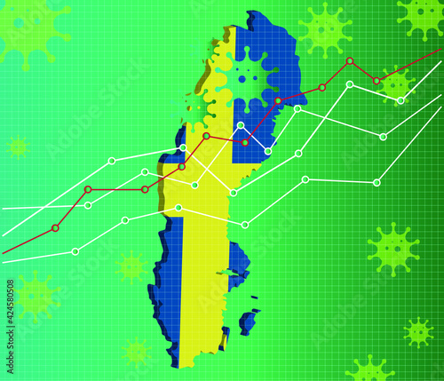 Sweden economic crisis vector illustration. Pandemic chart. Green Background.