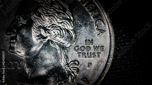 Macro shot of a quarter, while focusing on 