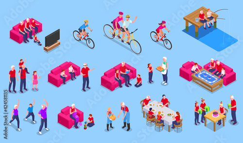 Grandparents And Grandchildren Isometric Set