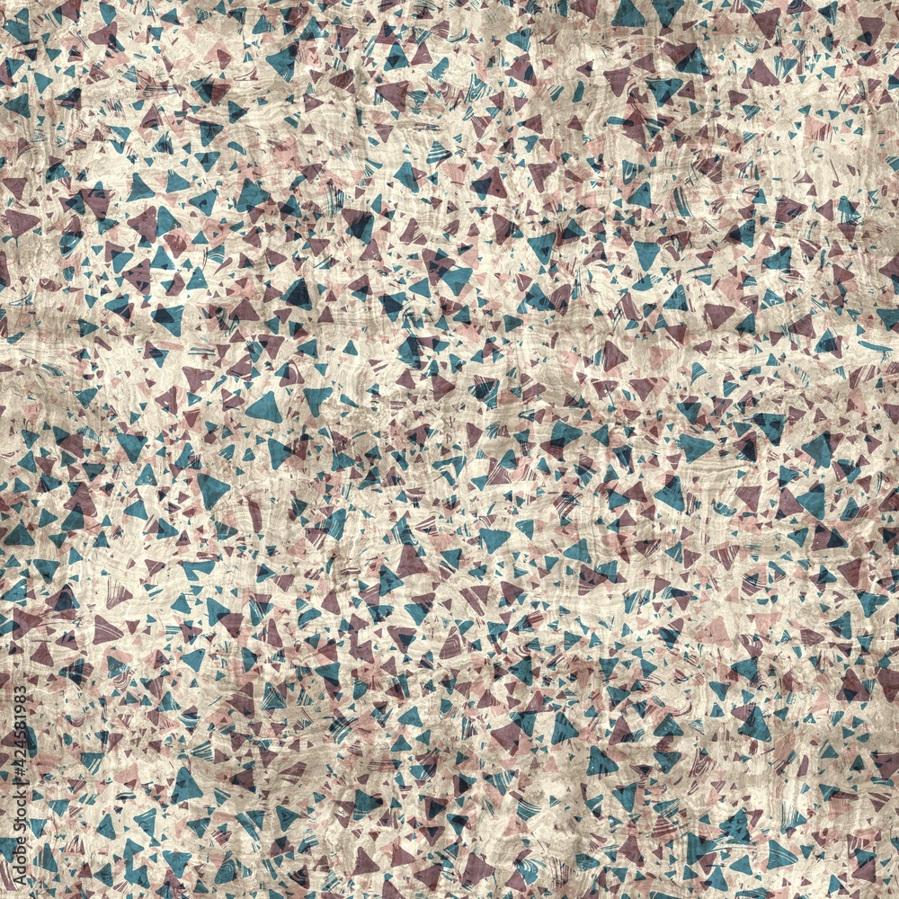 Fototapeta premium Seamless blue pink cream and navy surface pattern. High quality illustration. Overlaid and multiplied distressed and grungy worn abstract design for print. Detailed artistic repeat tile swatch.
