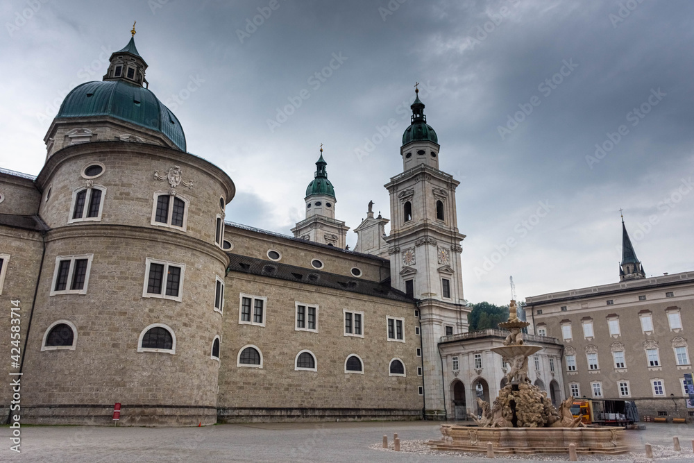 Square and cathedral of Salzburg in Austria Square and cathedral of Salzburg in Austria