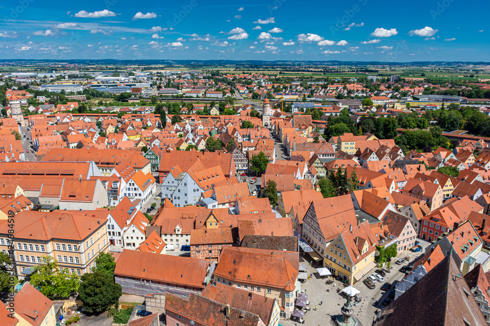 Aerial view of Nordlingen the town inside the walls, Bavaria, Germany