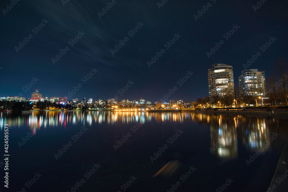 Night view of False Creek.     Vancouver BC Canada

