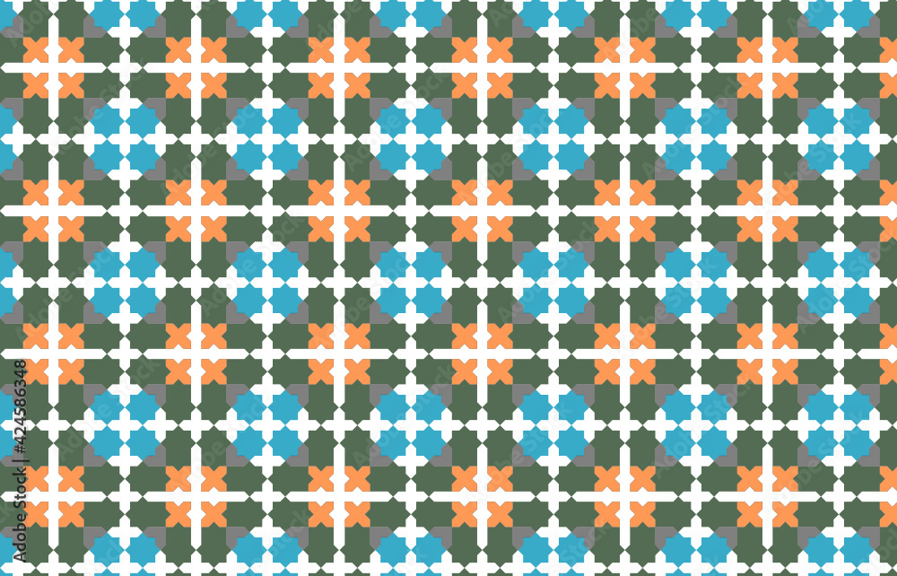 Patrón de azulejos cásico en colores azul, verde y naranja Patrón de azulejos cásico en colores azul, verde y naranja