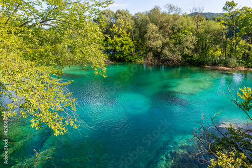 Turquoise water in Lake plitvice, croatia