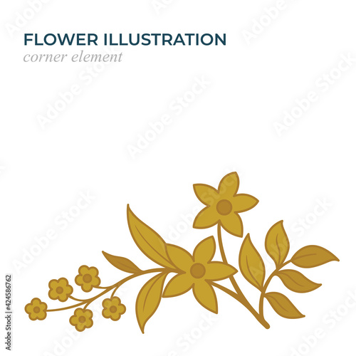 Floral corner element for design greeting and wedding cards. Abstract flowers hand drawing illustration. Part of set.