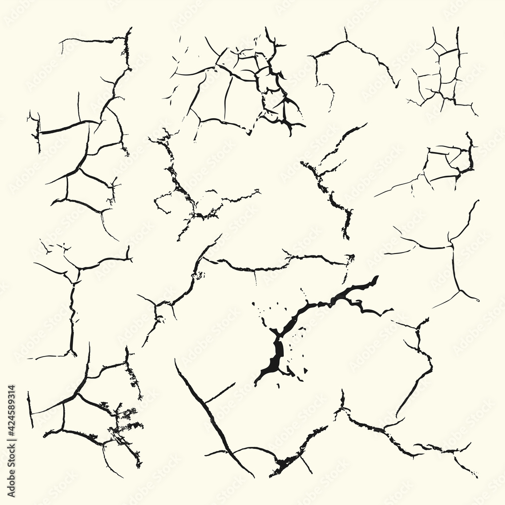 Set of cracks different forms on white background Set of cracks different forms on white background