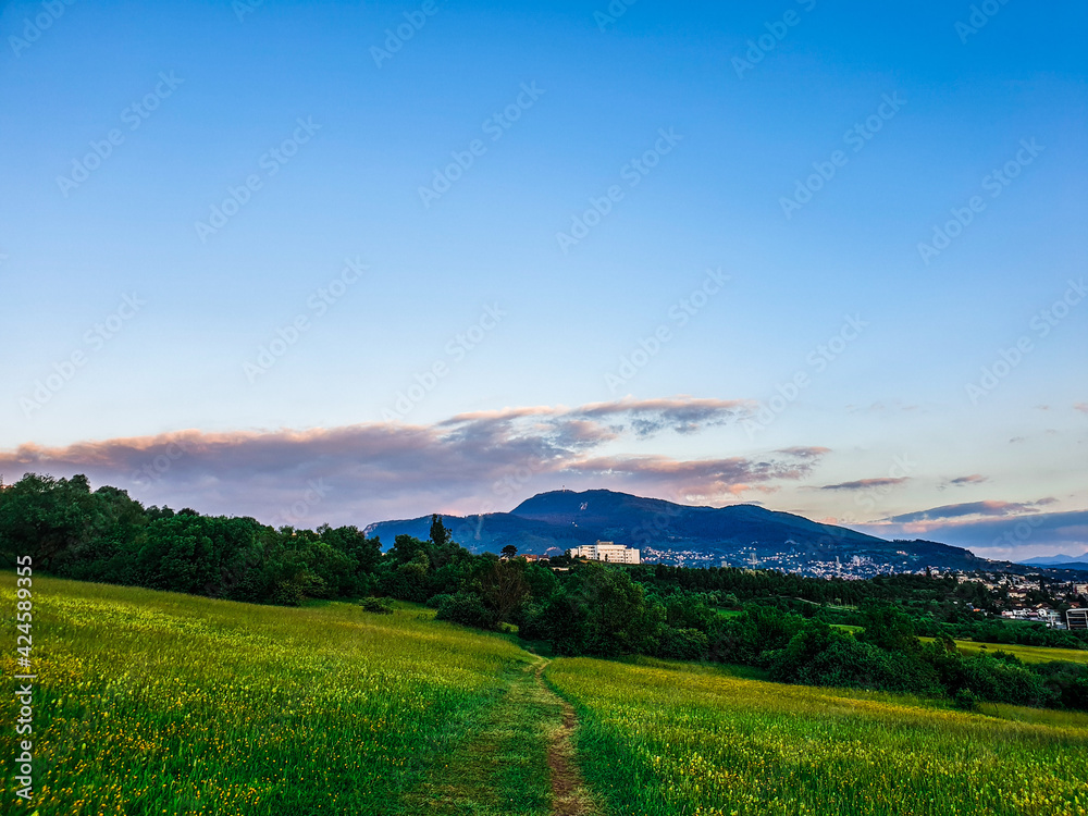 landscape with mountains and blue sky