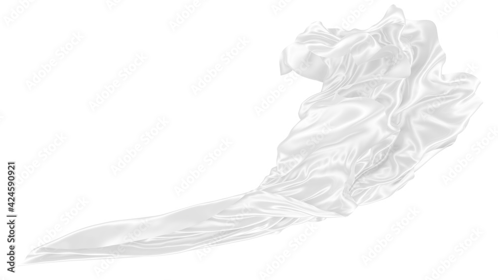 Beautiful flowing fabric of white wavy silk or satin. 3d rendering image. Beautiful flowing fabric of white wavy silk or satin. 3d rendering image.