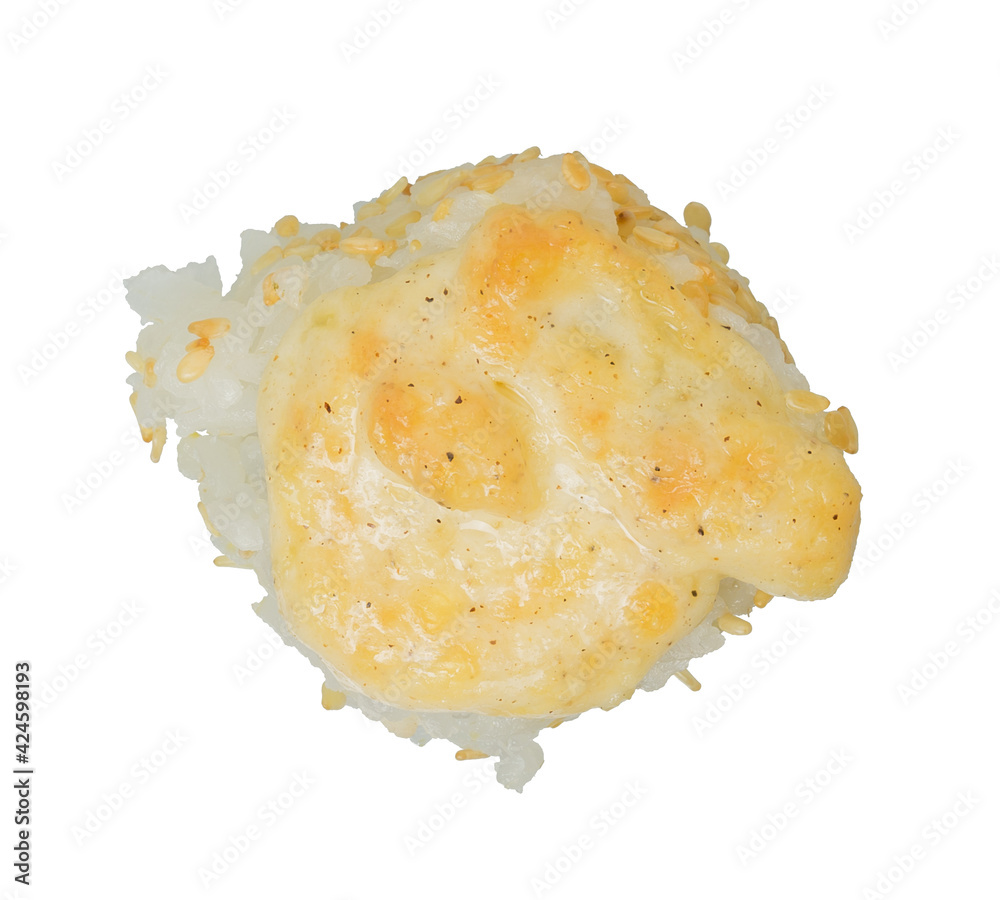 one sushi roll with cream isolated on white background, close-up, top view one sushi roll with cream isolated on white background, close-up, top view