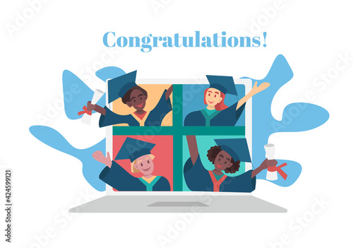 A group of graduates who received their diplomas online