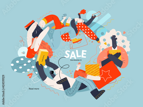 Discounts, sale, promotion, web template. Flat vector