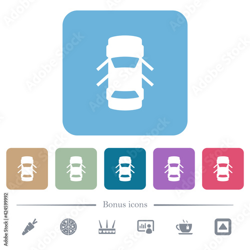 Car open doors dashboard indicator flat icons on color rounded square backgrounds photo