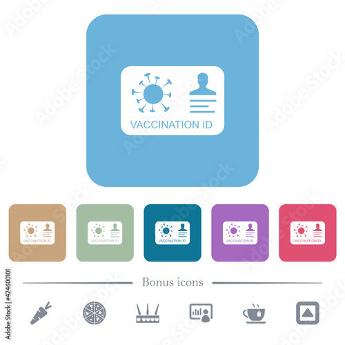 Vaccination id flat icons on color rounded square backgrounds