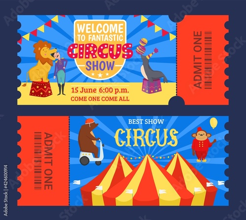 Entertainment show circus ticket to tent design, vector illustration. Carniva...