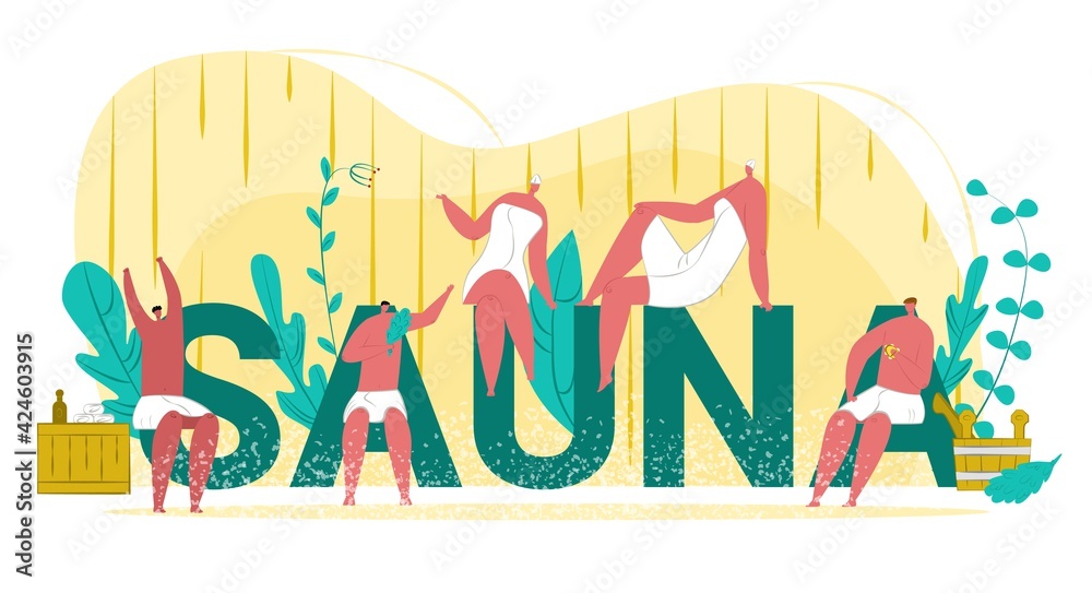 Obraz premium Spa sauna with sign design, vector illustration. Healthy hot bath concept, care therapy symbol for people man woman leisure and relax.