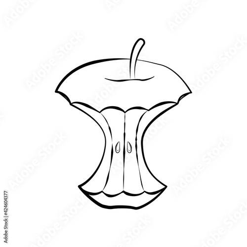 Jabłko - ogryzek. Wektorowa ilustracja ogryzionego jabłka z widocznymi pestkami.