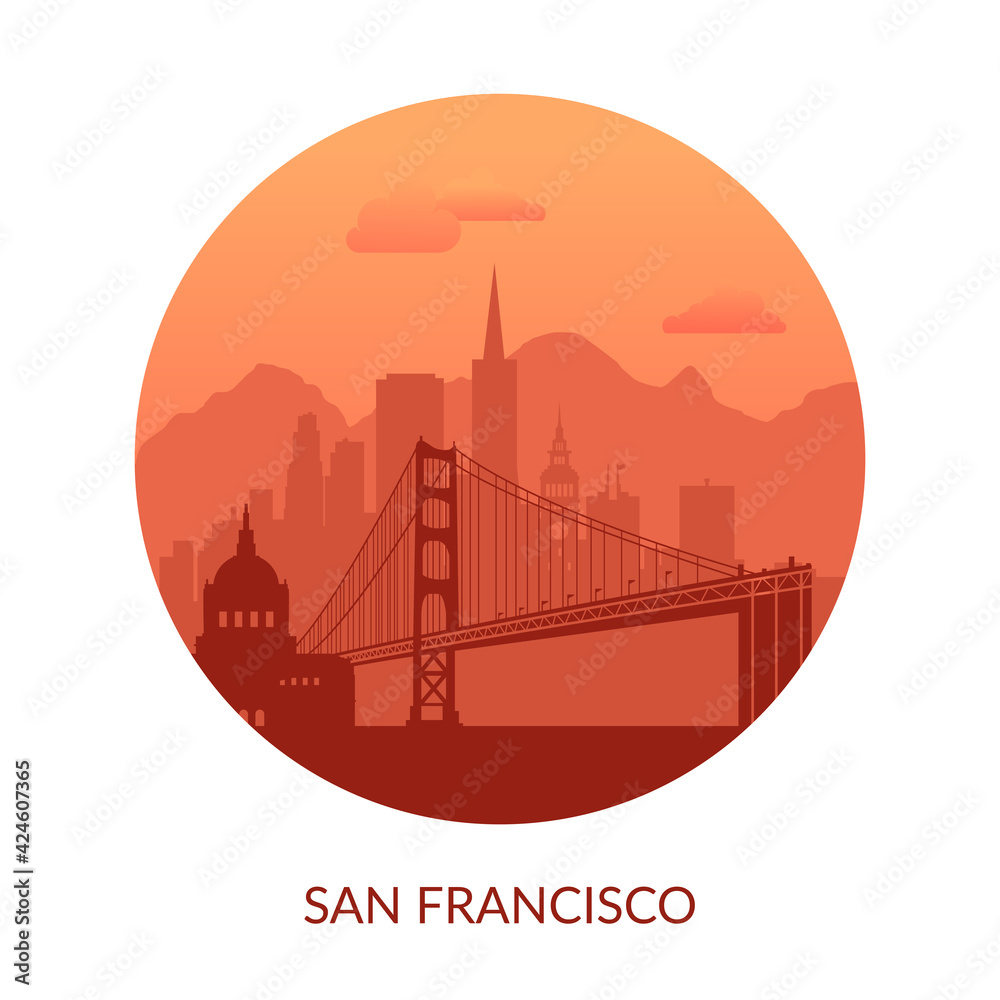 San Francisco, USA famous city scape background.