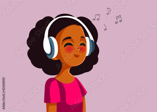 African Teen Girl Wearing Headphones Listening to Music