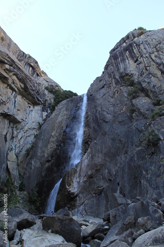 Valley View of Mountain Waterfall in Yosemite National Park, California