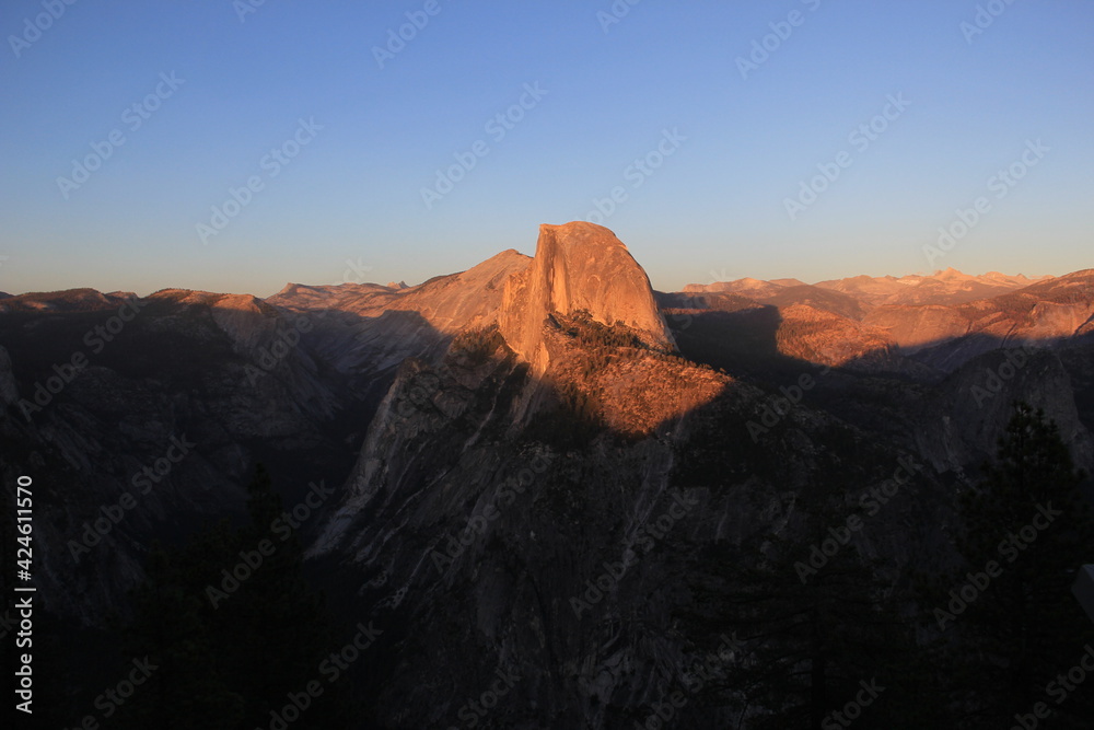 Sunset Half Dome view from Glacier Point in Yosemite National Park, California