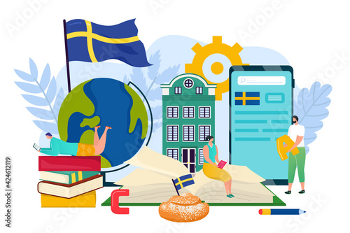 Swedish language concept design, vector illustration. Sweden graphic symbol banner, language education for flat business in foreign country.