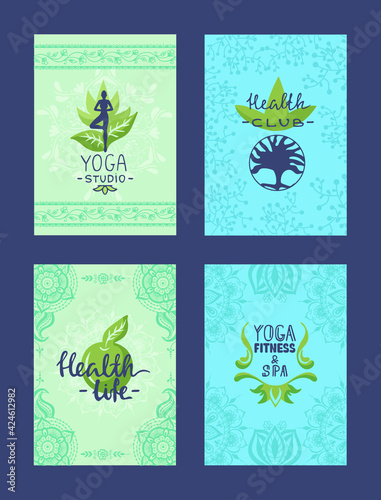 Yoga spa flyer design, vector illustration. Health wellness background banner...