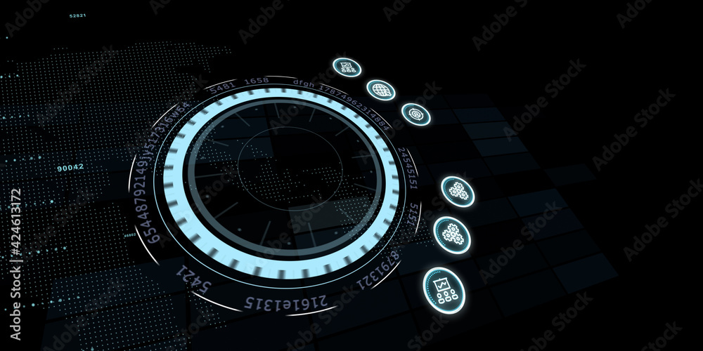 Business, technology, internet and virtual reality concept - button on virtual screen. 3D illustration.