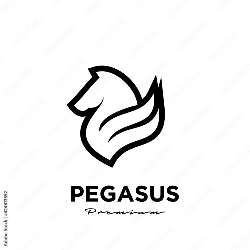 Obraz premium Pegasus Fly Horse, Black Horse, Design Inspiration Vector head pegasus line logo