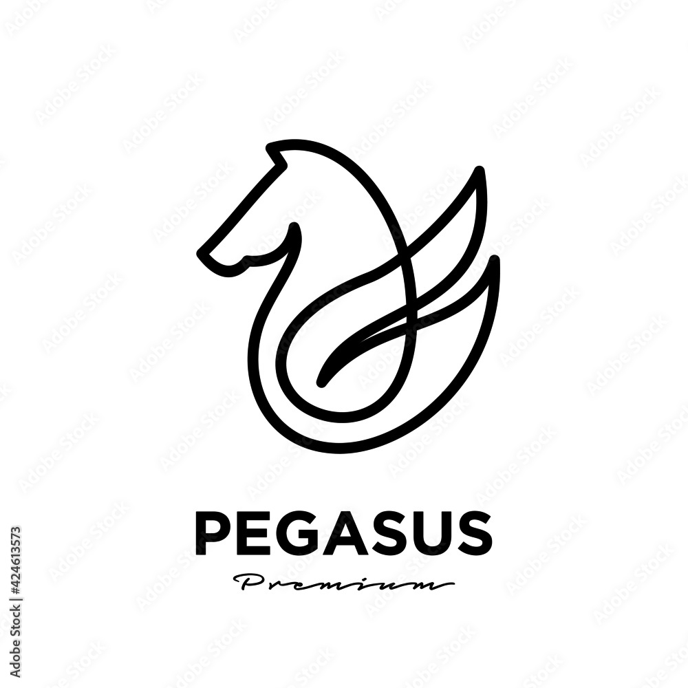 Obraz premium Pegasus Fly Horse, Black Horse, Design Inspiration Vector head pegasus line logo