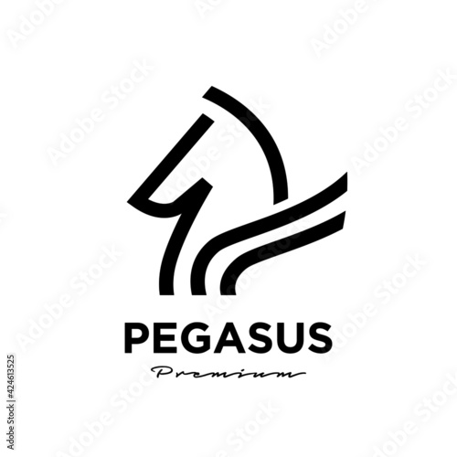 Pegasus Fly Horse, Black Horse, Design Inspiration Vector head pegasus line logo